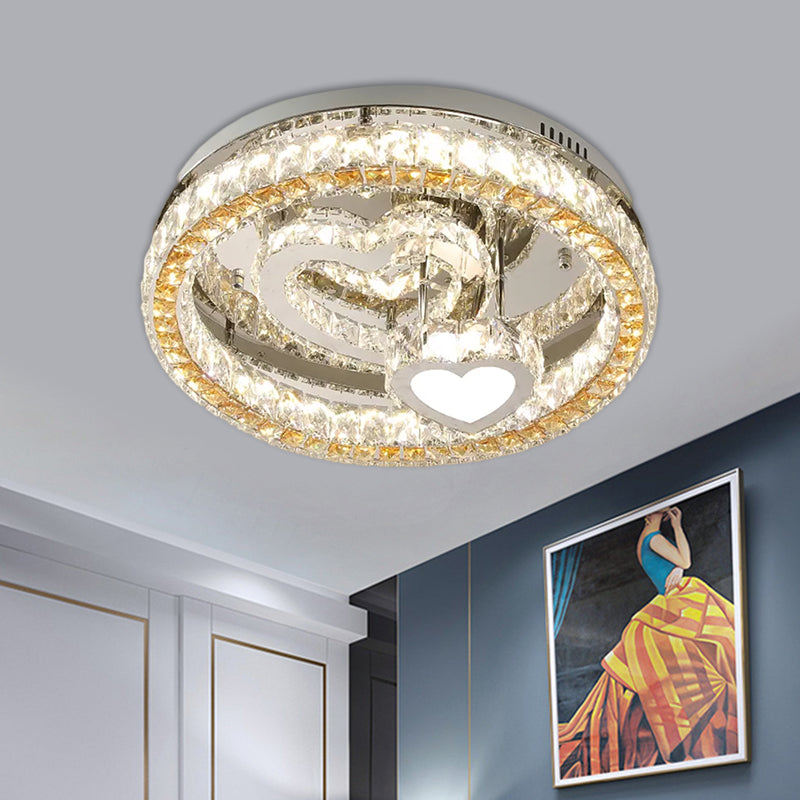 Modern LED Heart Design Ceiling Lamp with Clear Crystal Blocks and Stainless-Steel Finish - 18"/19.5" Wide