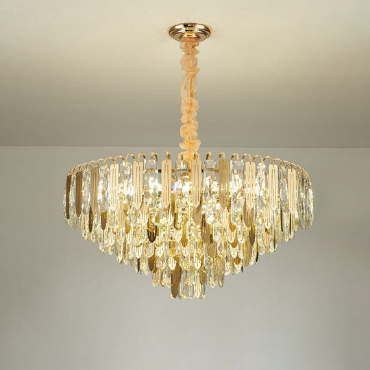 Clear Crystal Draped Gold Chandelier With 6 Tapered Lights For Modern Bedrooms