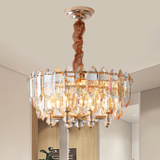 Modern Gold Chandelier With Clear Beveled Crystal Blocks And 8 Bulbs