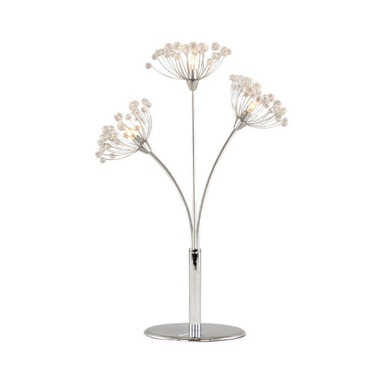 Contemporary Led Crystal Bead Table Lamp With Dandelion-Shape Design - Chrome Finish