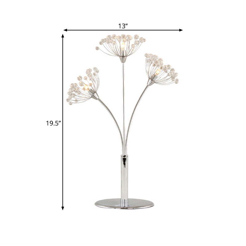 Contemporary Led Crystal Bead Table Lamp With Dandelion-Shape Design - Chrome Finish