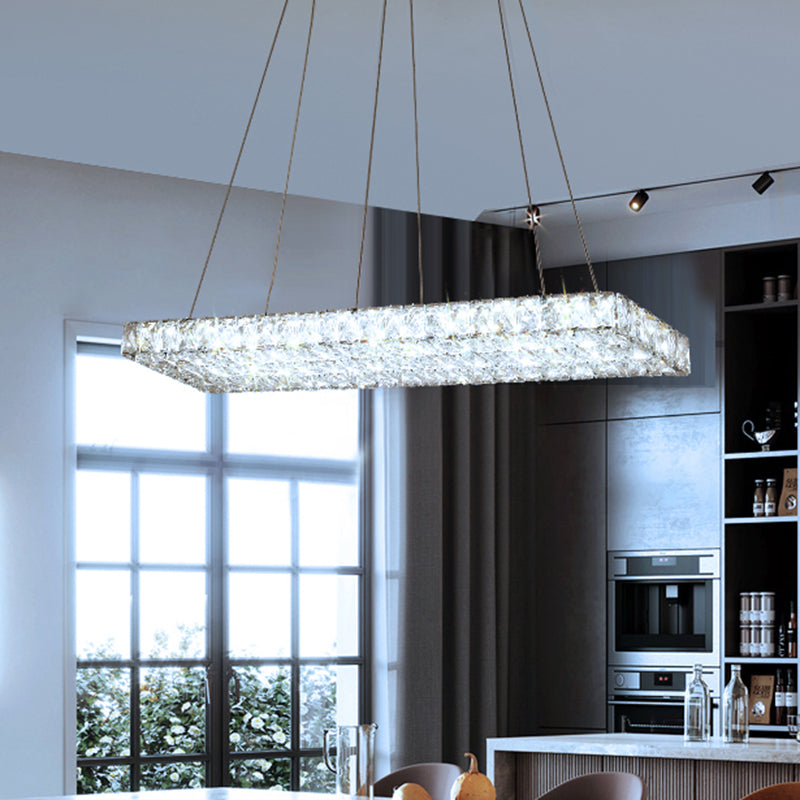 Modern Led Crystal Island Chandelier - Rectangular Pendant For Dining Room Décor