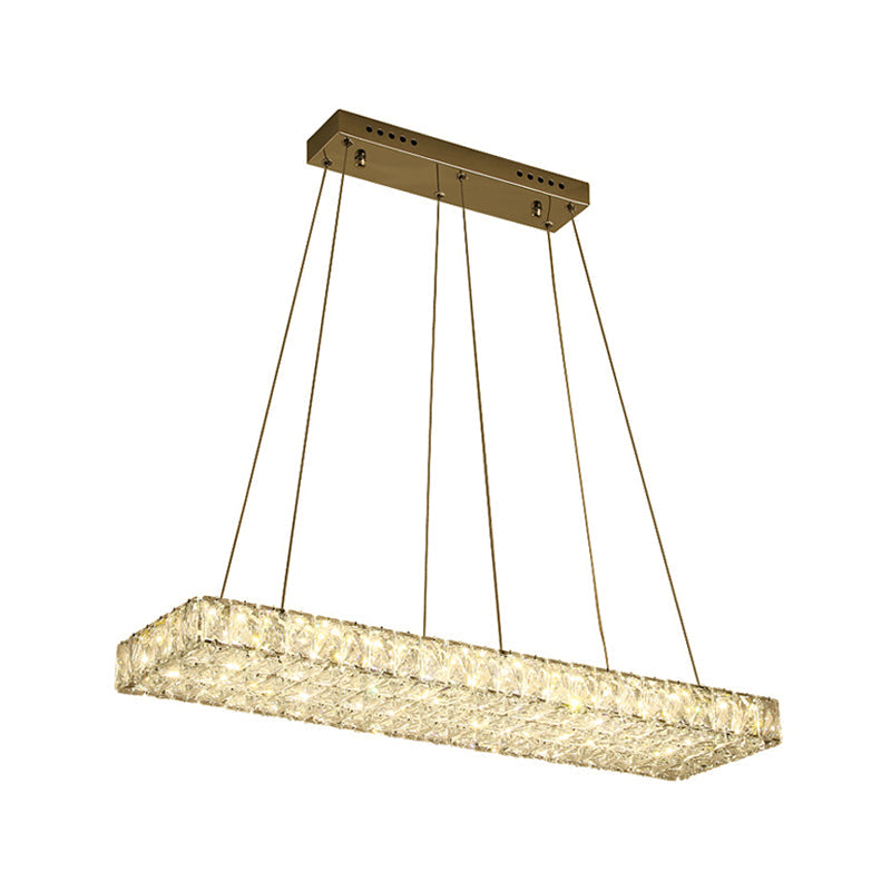 Modern Led Crystal Island Chandelier - Rectangular Pendant For Dining Room Décor