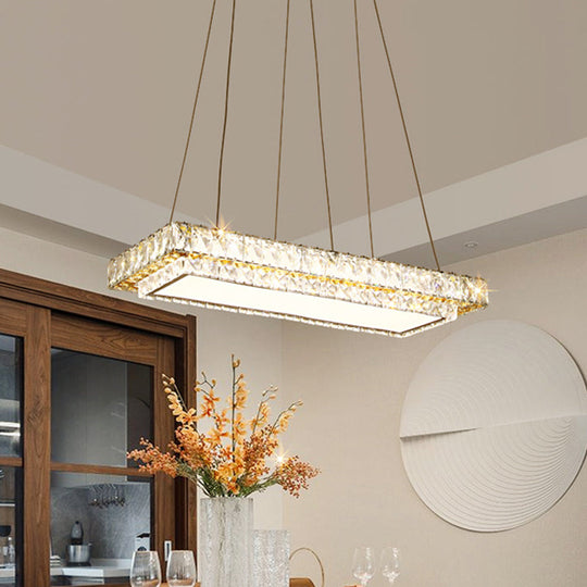 Modern Led Suspension Light: Clear Crystal Rectangle Blocks For Dinning Room & Kitchen Island