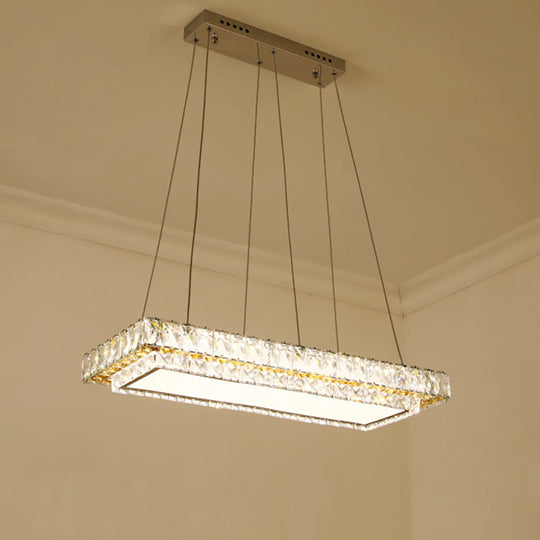 Modern Led Suspension Light: Clear Crystal Rectangle Blocks For Dinning Room & Kitchen Island