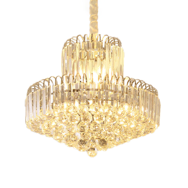 Contemporary 6/8 Bulbs Drop Pendant Chandelier With Crystal Rectangle Shade In Gold