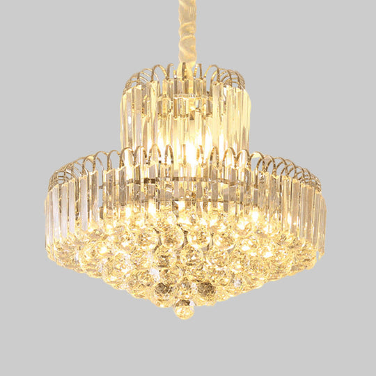 Modern Gold Conical Chandelier with Clear Crystal Shade - 6/8 Bulbs Drop Pendant Fixture