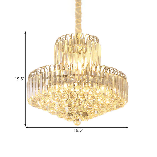 Modern Gold Conical Chandelier with Clear Crystal Shade - 6/8 Bulbs Drop Pendant Fixture