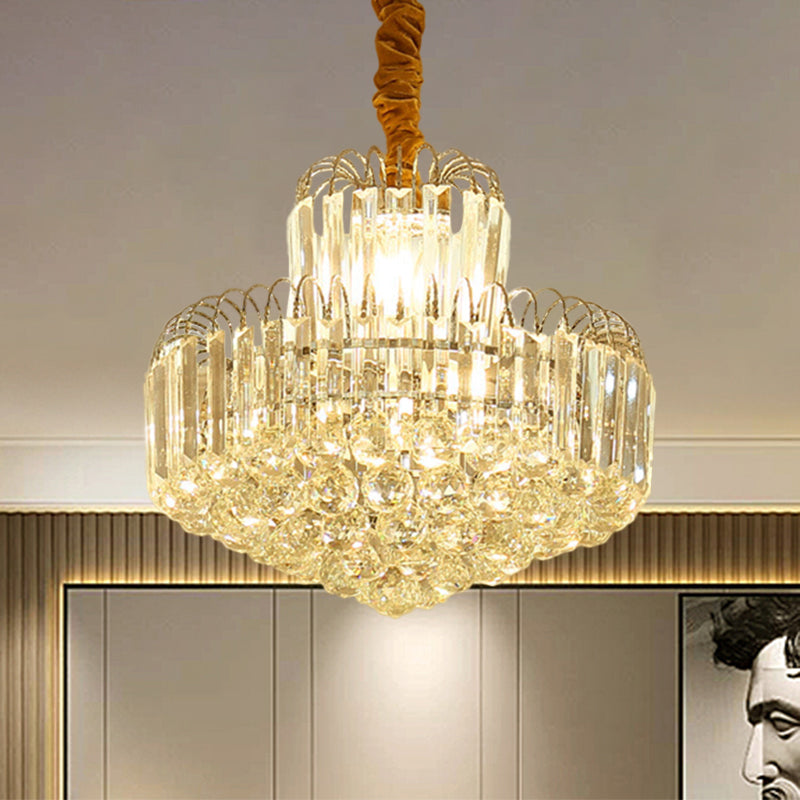 Modern Gold Conical Chandelier with Clear Crystal Shade - 6/8 Bulbs Drop Pendant Fixture