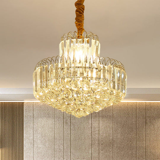 Modern Gold Conical Chandelier with Clear Crystal Shade - 6/8 Bulbs Drop Pendant Fixture