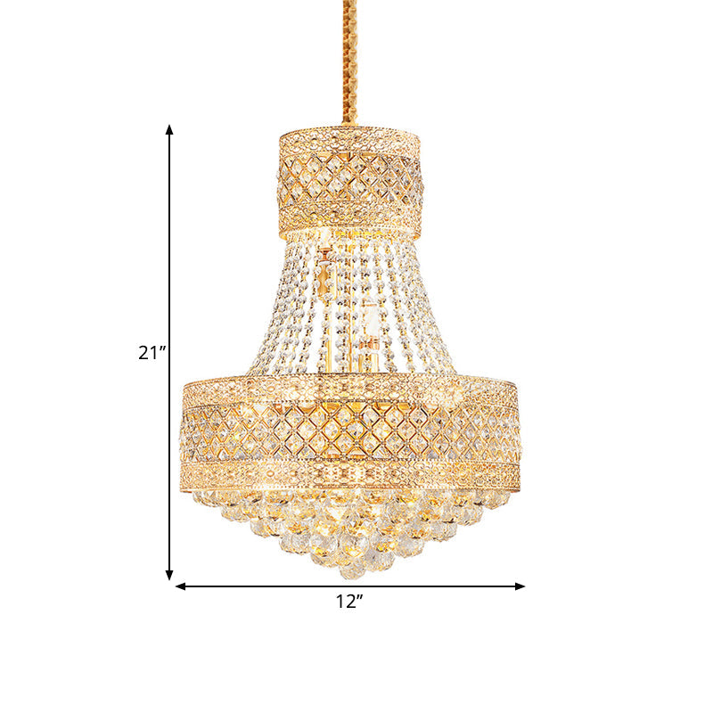 Contemporary Gold Pendant Chandelier with Octagon Crystal Ceiling Hang - 3/5 Lights, 12"/15.5" Wide