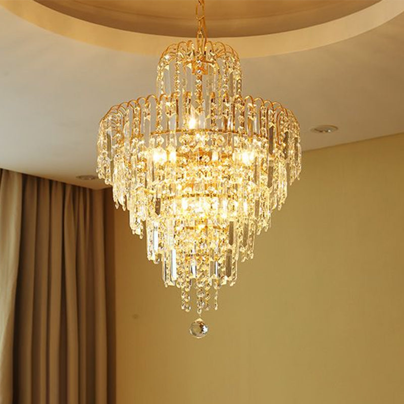 Modern Hand-Cut Crystal Tapered Chandelier Lamp | 12/16 Wide With 3/6-Head Gold Suspended Lighting