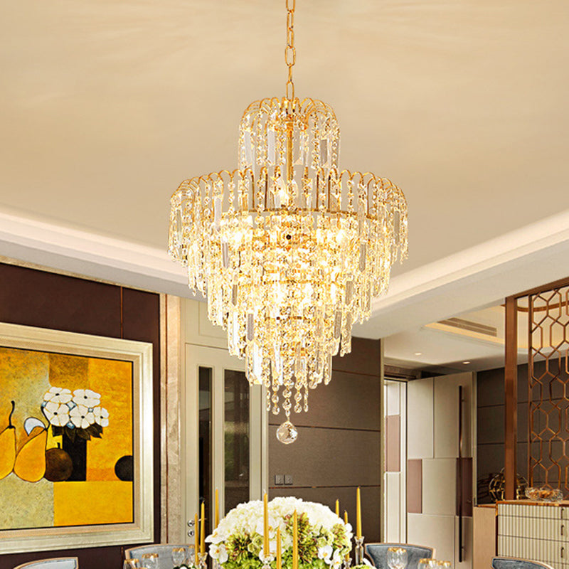 Modern Hand-Cut Crystal Chandelier Lamp - Tapered 12"/16" Wide, 3/6-Head, Suspended Gold Lighting Fixture