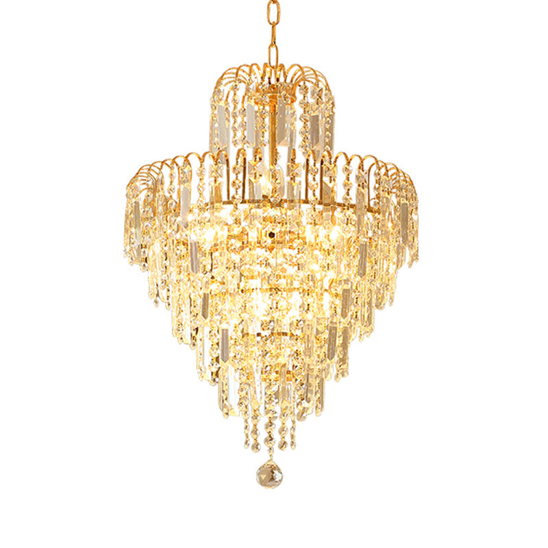 Modern Hand-Cut Crystal Chandelier Lamp - Tapered 12"/16" Wide, 3/6-Head, Suspended Gold Lighting Fixture