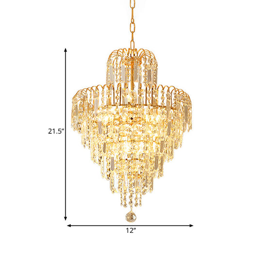 Modern Hand-Cut Crystal Chandelier Lamp - Tapered 12"/16" Wide, 3/6-Head, Suspended Gold Lighting Fixture