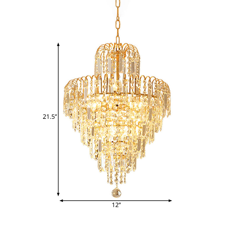 Modern Hand-Cut Crystal Tapered Chandelier Lamp | 12/16 Wide With 3/6-Head Gold Suspended Lighting