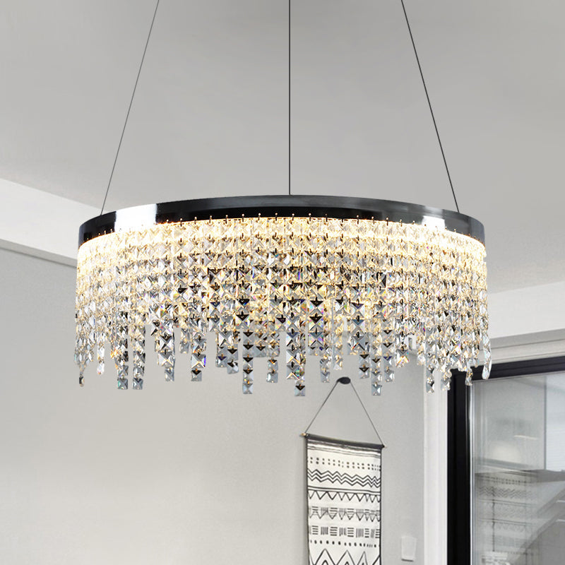 16/19.5 Modern Chrome Round Down Lamp Ceiling Chandelier With Beveled Crystal And Led In Warm/White