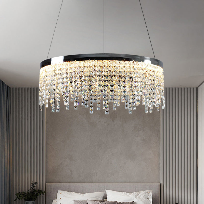 16/19.5 Modern Chrome Round Down Lamp Ceiling Chandelier With Beveled Crystal And Led In Warm/White