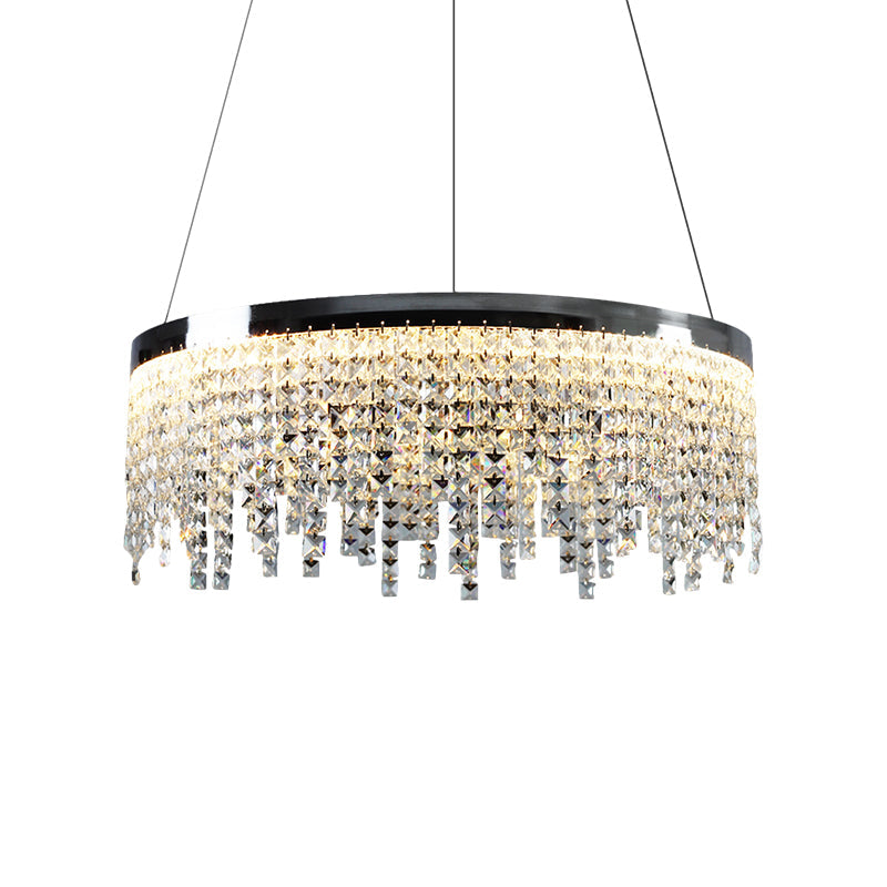 16/19.5 Modern Chrome Round Down Lamp Ceiling Chandelier With Beveled Crystal And Led In Warm/White