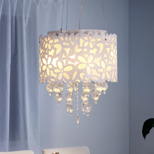 Contemporary 4-Head Metal Chandelier with Crystal Droplets in White