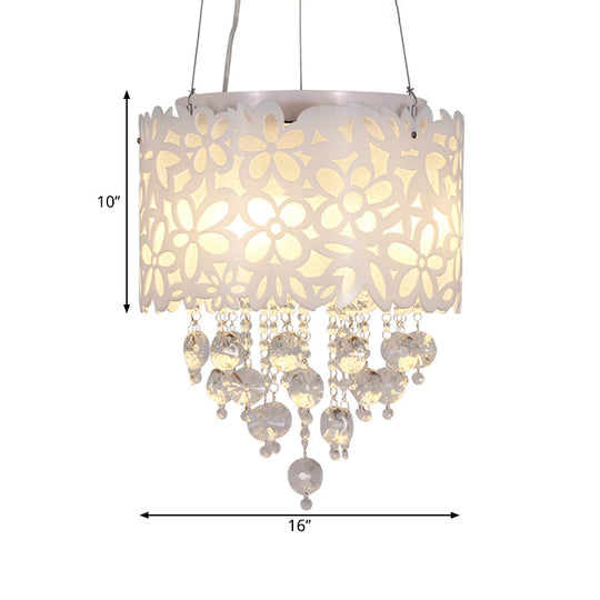 Contemporary 4-Head Metal Chandelier with Crystal Droplets in White