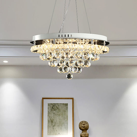 Modern LED Crystal Cone Chandelier – Chrome Downlight Pendant for Sitting Room