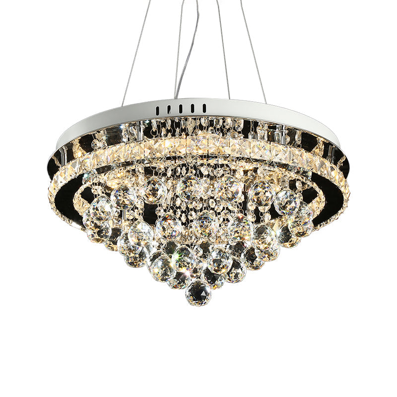 Modern Led Chrome Crystal Cone Chandelier For Sitting Room Down Lighting Pendant