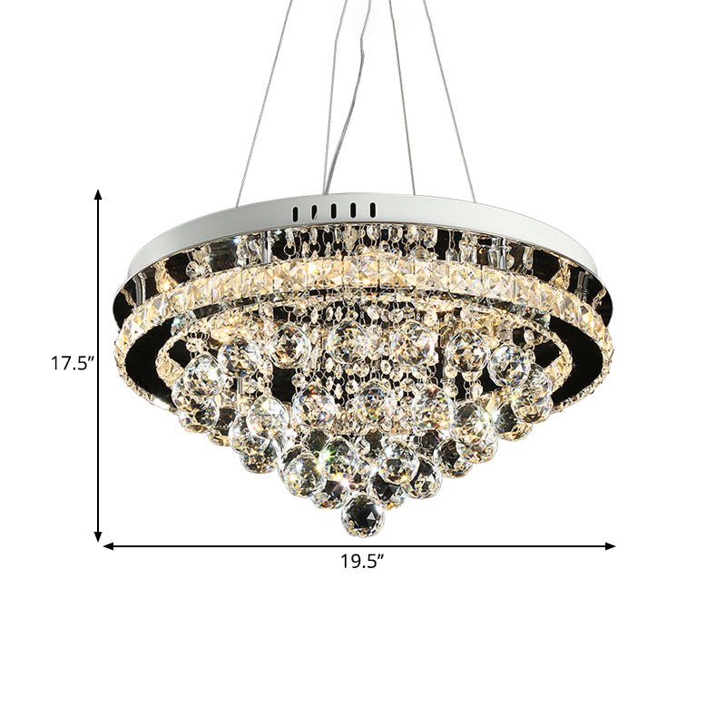 Modern LED Crystal Cone Chandelier – Chrome Downlight Pendant for Sitting Room