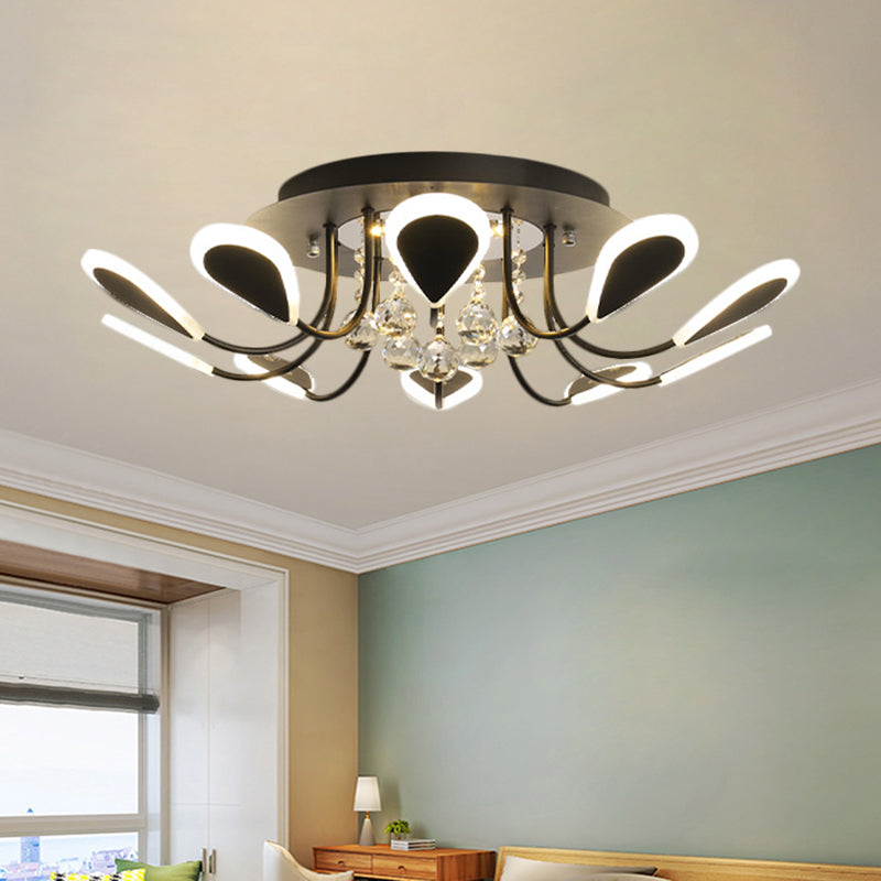 Teardrop Flushmount Bevel Cut Glass Ceiling Fixture - Modern Style Black/White 10/12 Bulbs