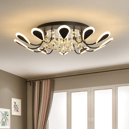 Teardrop Flushmount Bevel Cut Glass Ceiling Fixture - Modern Style Black/White 10/12 Bulbs