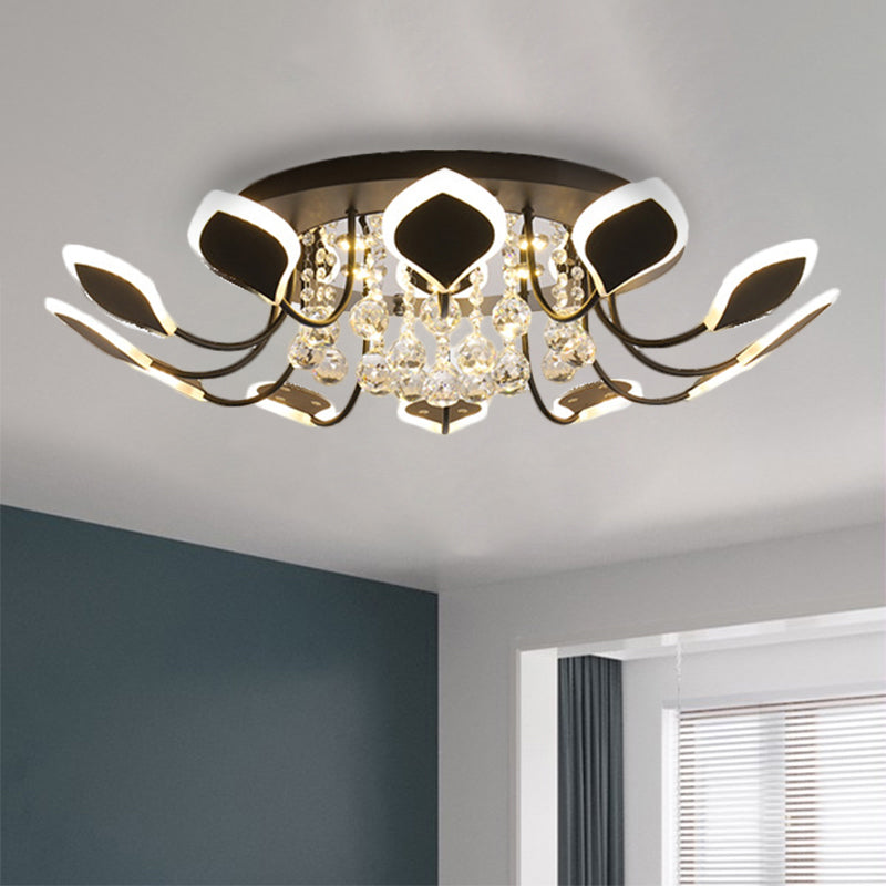 Modern Black/White Crystal Ceiling Light with Raindrop Shade – 10/12 Heads Parlor Flush Mount Lamp, Warm/White Lighting