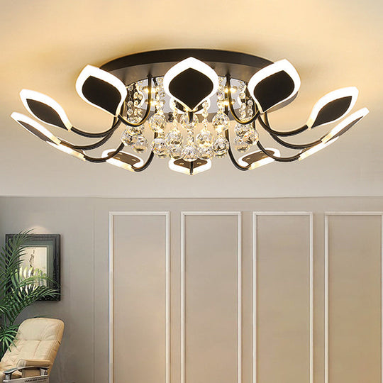 Modern Black/White Crystal Ceiling Light With Raindrop Shade 10/12 Heads Parlor Flush Mount Lamp