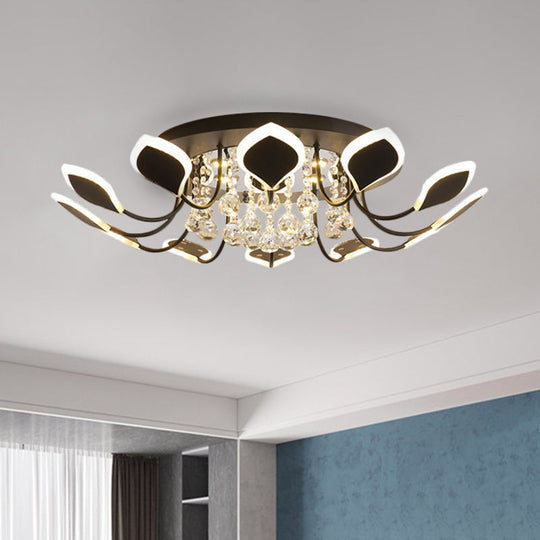 Modern Black/White Crystal Ceiling Light With Raindrop Shade 10/12 Heads Parlor Flush Mount Lamp