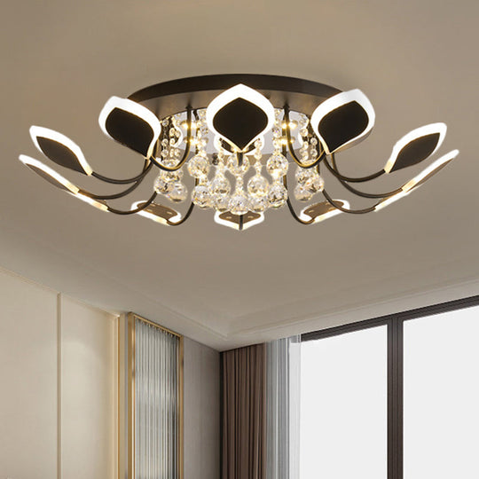 Modern Black/White Crystal Ceiling Light with Raindrop Shade – 10/12 Heads Parlor Flush Mount Lamp, Warm/White Lighting