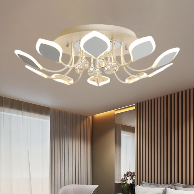 Modern Black/White Crystal Ceiling Light With Raindrop Shade 10/12 Heads Parlor Flush Mount Lamp