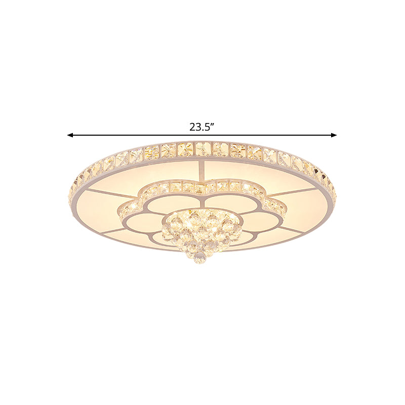 Contemporary Flower Led Ceiling Lamp With Faceted Crystal Flush Mount In White - 19.5/23.5 Wide