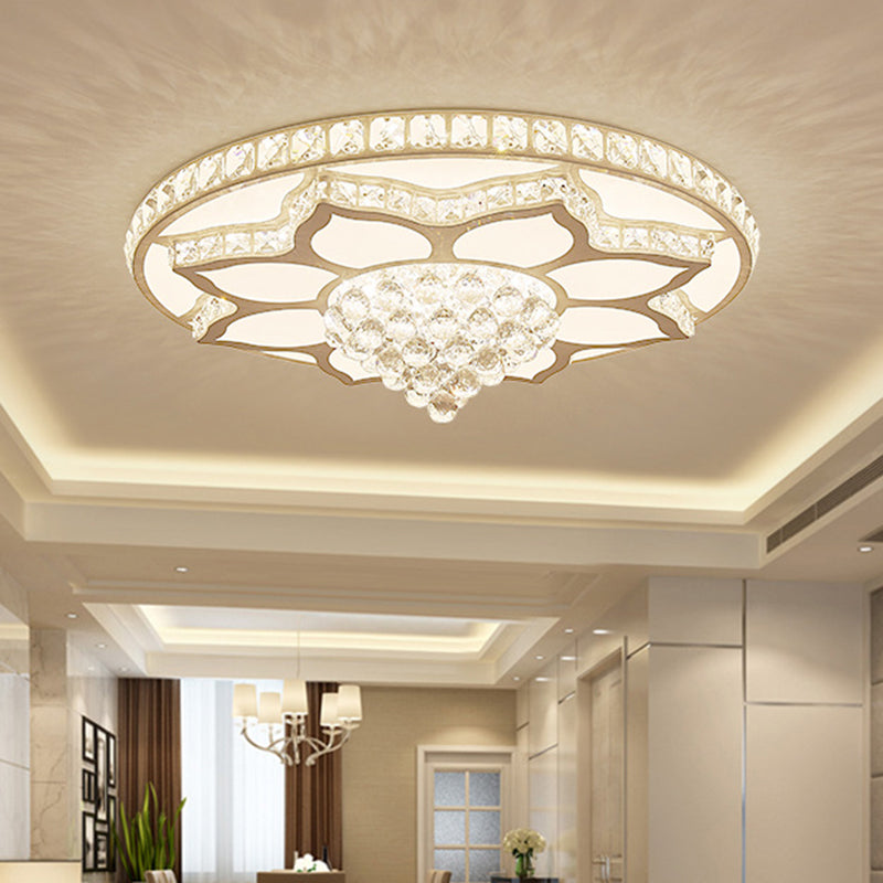 Lotus Crystal LED Flush Mount Ceiling Light - 19.5"/23.5" Wide - Modern Cut Crystals - Warm/White Lighting