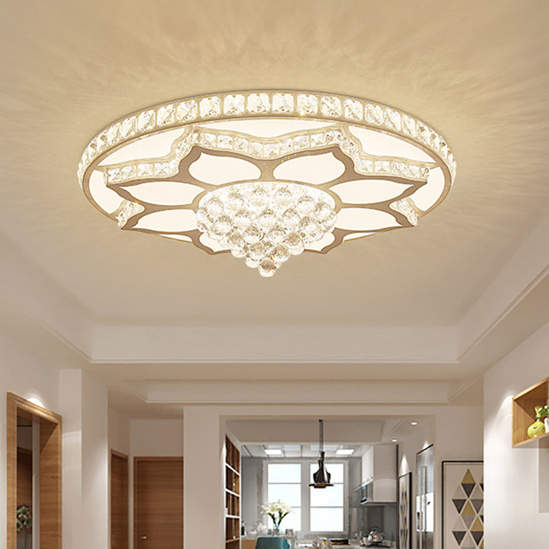 Lotus Crystal LED Flush Mount Ceiling Light - 19.5"/23.5" Wide - Modern Cut Crystals - Warm/White Lighting