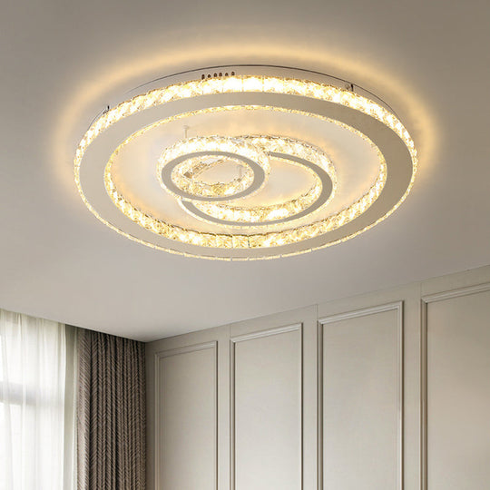 Contemporary Crystal LED Ceiling Light for Bedroom - Chrome Finish, Warm/White Light