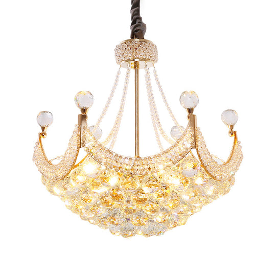 Contemporary Gold Crystal Chandelier - Dome Crystal Balls, 6-Bulb Ceiling Pendant Lamp