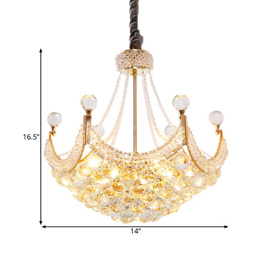 Contemporary Gold Crystal Chandelier - Dome Crystal Balls, 6-Bulb Ceiling Pendant Lamp