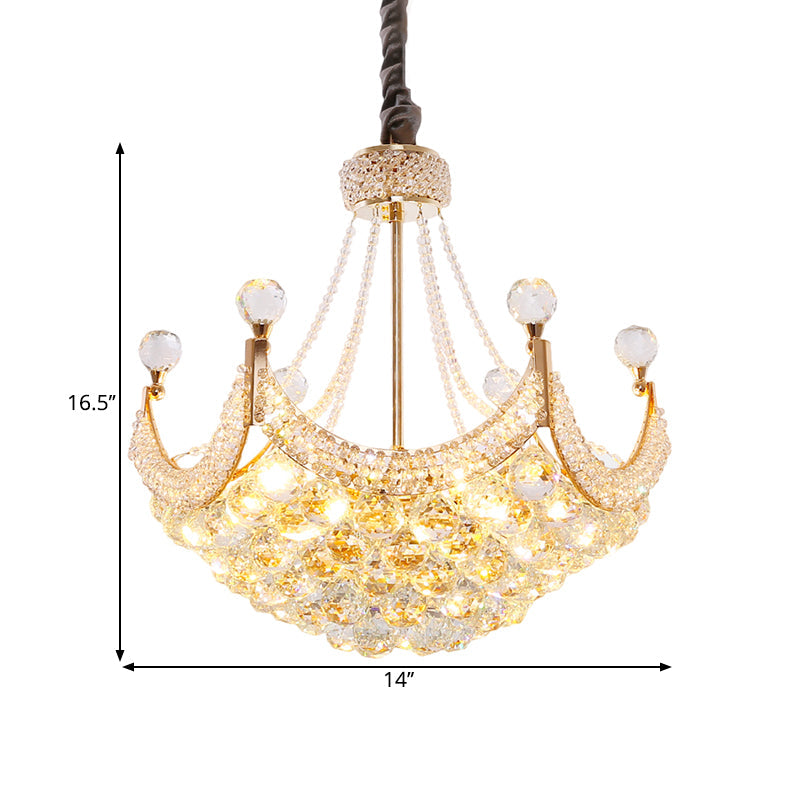 Contemporary Crystal Chandelier: Dome Pendant Lamp With 6-Bulb Gold Ceiling Fixture