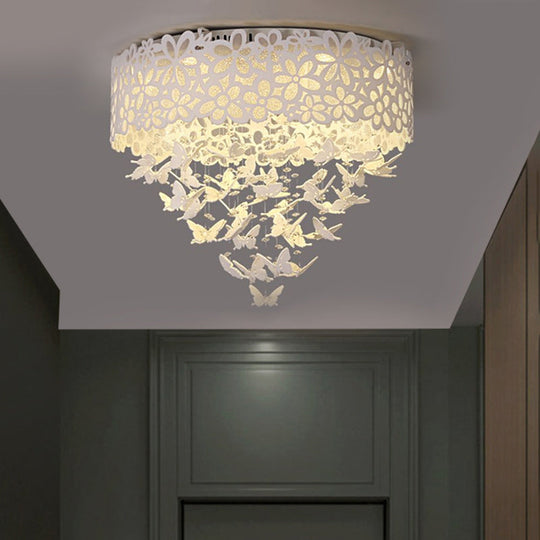 Contemporary White LED Indoor Flush Mount Ceiling Light with Butterfly Shade - 4/8-Light, 18"/23.5"/12.5" Wide