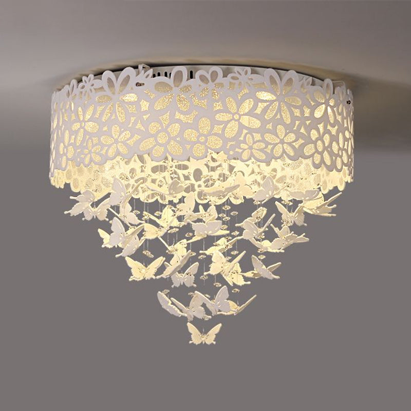 Contemporary White LED Indoor Flush Mount Ceiling Light with Butterfly Shade - 4/8-Light, 18"/23.5"/12.5" Wide