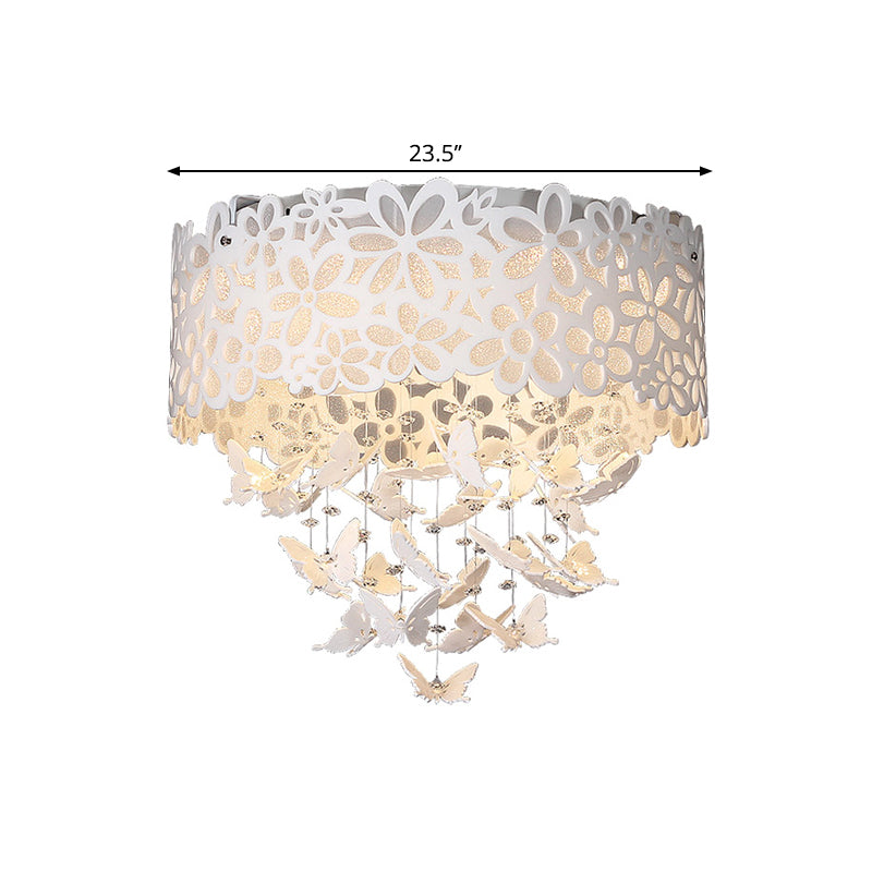 Contemporary White LED Indoor Flush Mount Ceiling Light with Butterfly Shade - 4/8-Light, 18"/23.5"/12.5" Wide