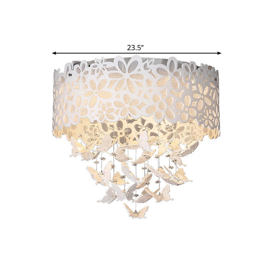 Contemporary White LED Indoor Flush Mount Ceiling Light with Butterfly Shade - 4/8-Light, 18"/23.5"/12.5" Wide