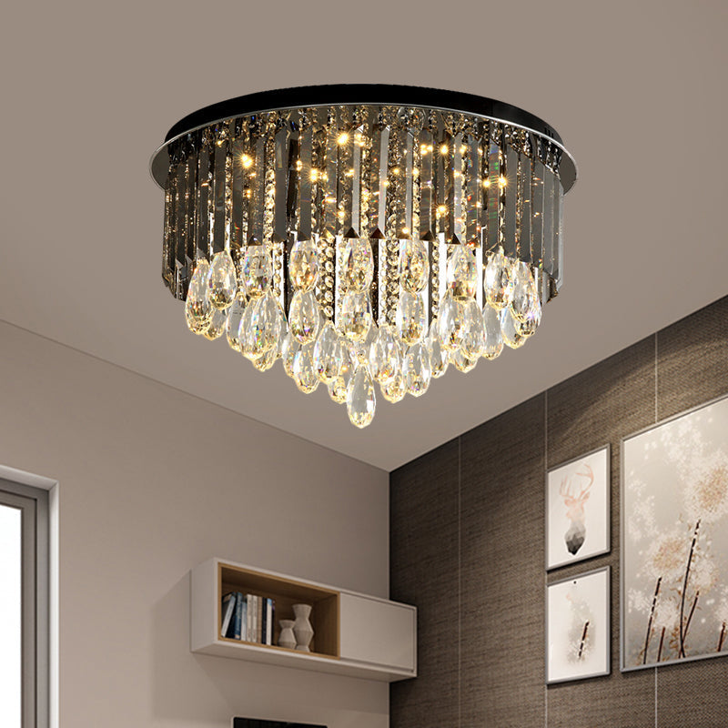 Modern Crystal Drip Flush Mount Light with Conical Design - Black, 6/10 Heads Ceiling Lighting - 19.5"/23.5" Wide