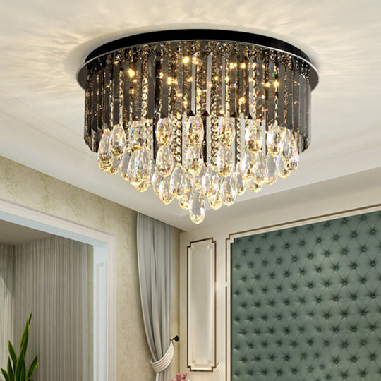 Modern Crystal Drip Flush Mount Light With Conical Design - Black 6/10 Heads Ceiling Lighting