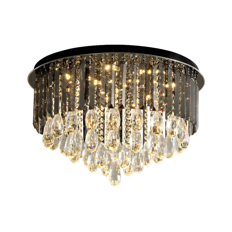 Modern Crystal Drip Flush Mount Light with Conical Design - Black, 6/10 Heads Ceiling Lighting - 19.5"/23.5" Wide