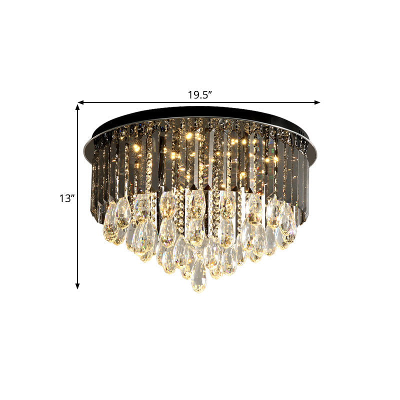 Modern Crystal Drip Flush Mount Light with Conical Design - Black, 6/10 Heads Ceiling Lighting - 19.5"/23.5" Wide